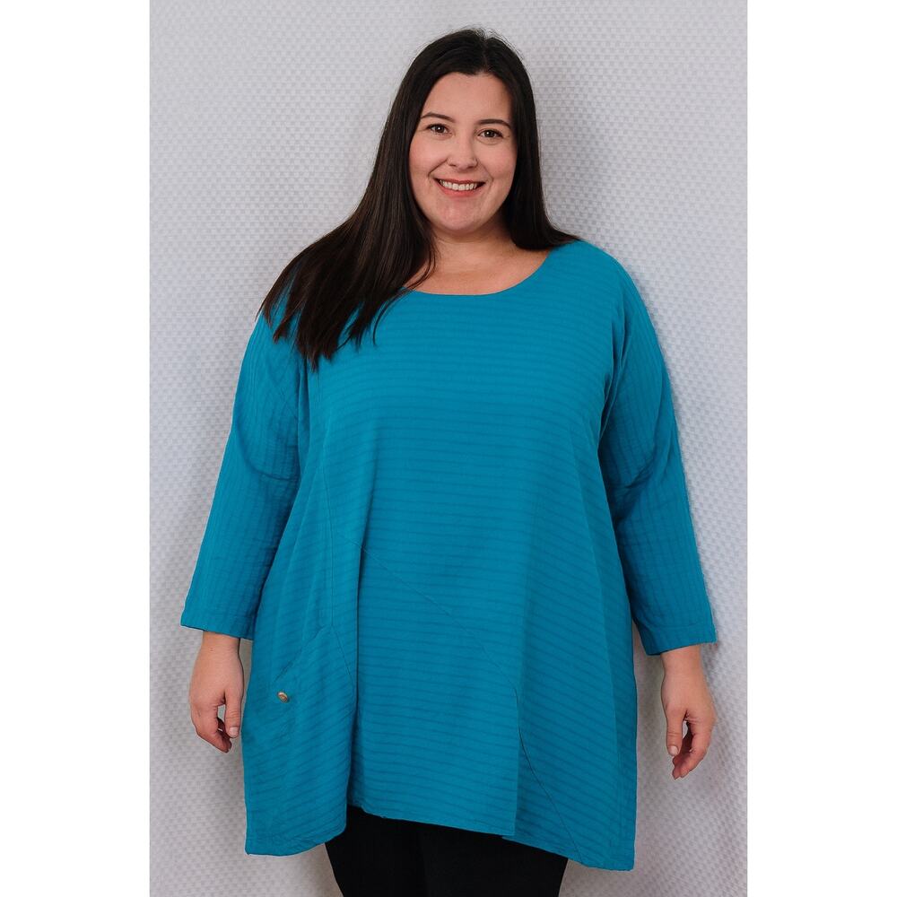 Vermont Country Store 1x Top Shirt Blouse Lagonlook Texture 3/4 Sleeve Popover